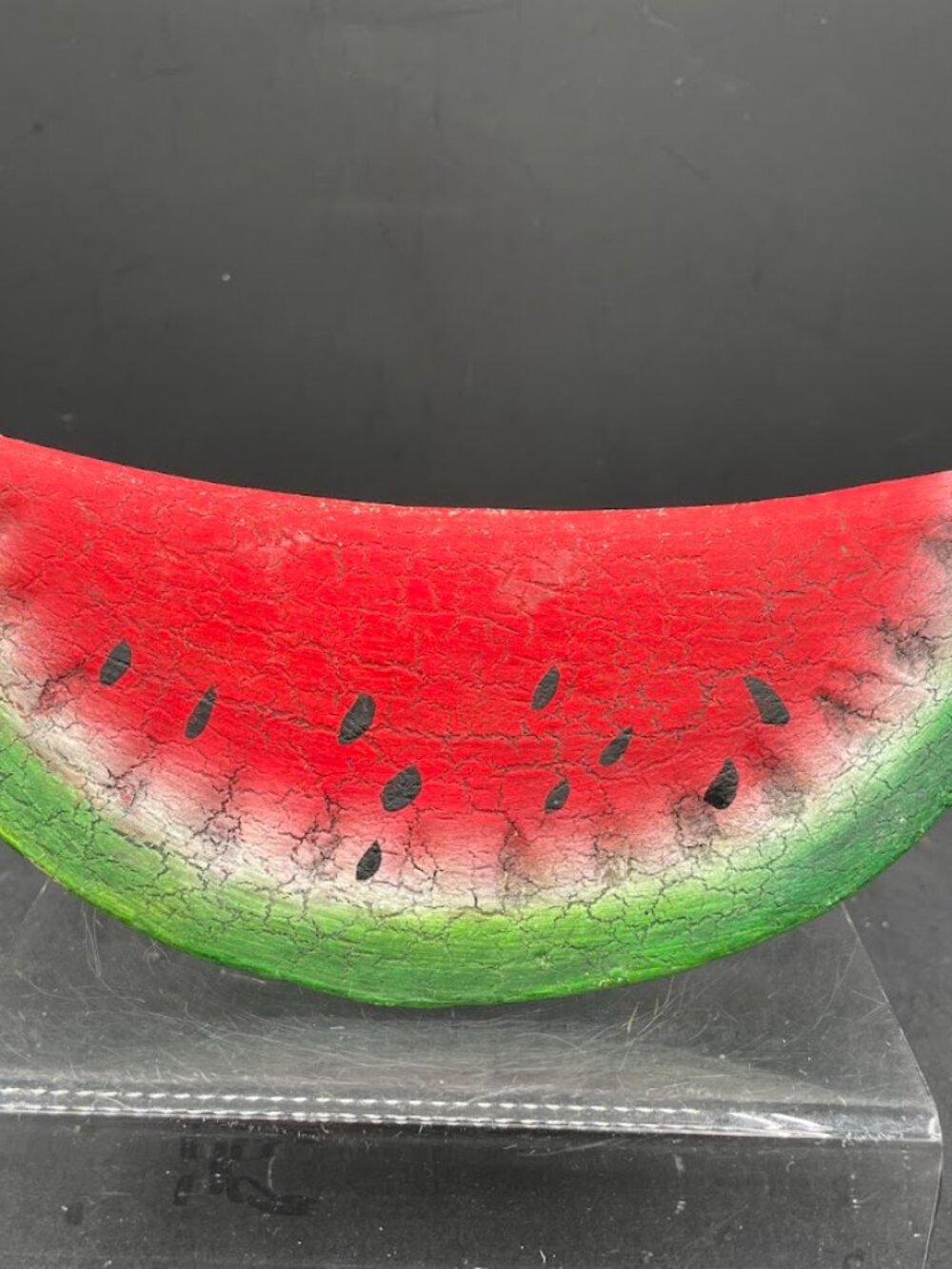 Large Handcrafted Faux Watermelon Slice Decorative Crackle Glaze Plaster Fruit